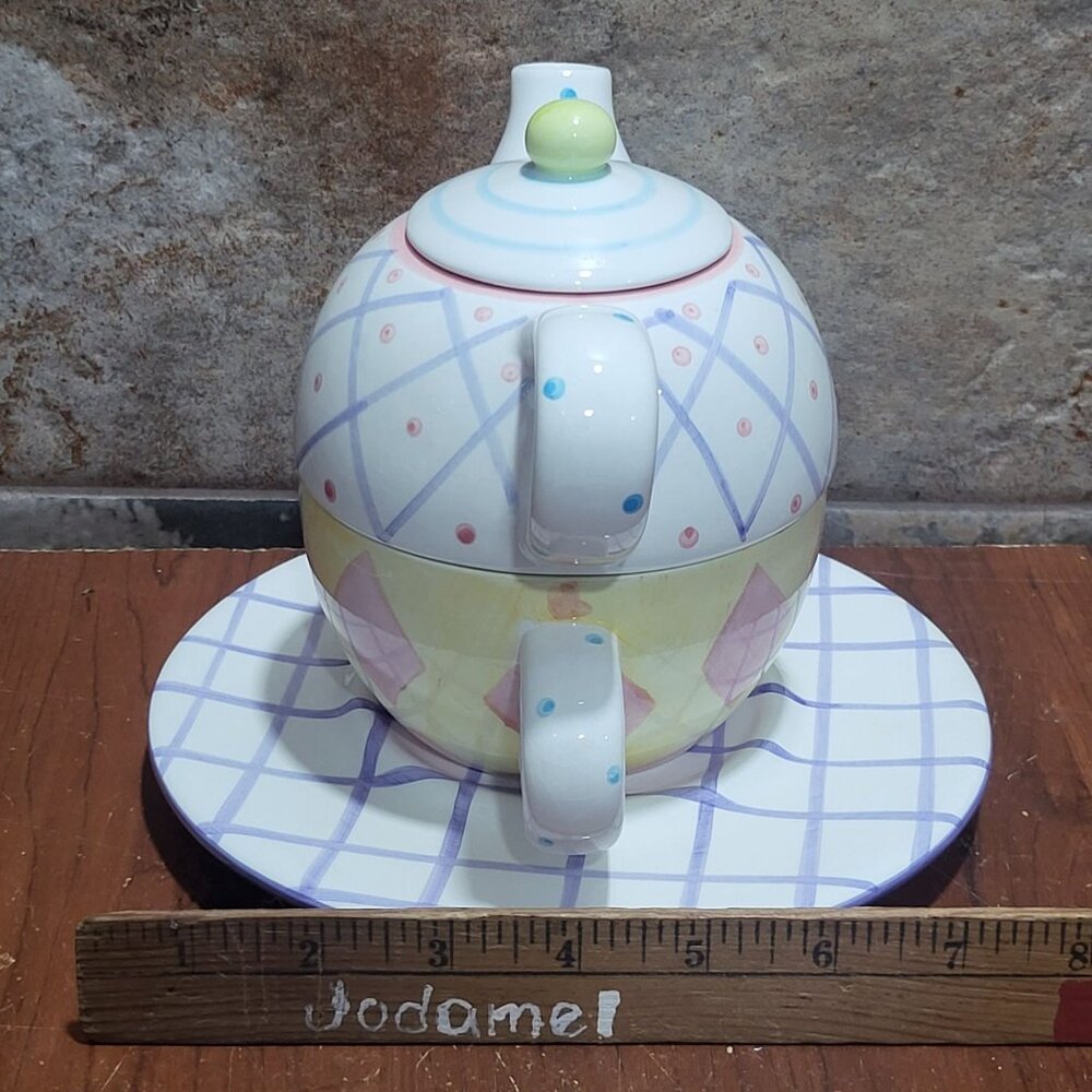 Tea  For One Stacking Set Nesting Geometric Pattern - Picture 9 of 10